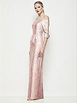 Side View Thumbnail - Bow And Blossom Print Off-the-Shoulder 3/4 Sleeve Satin Floral Maxi Dress with Column Skirt