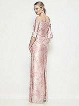 Rear View Thumbnail - Bow And Blossom Print Off-the-Shoulder 3/4 Sleeve Satin Floral Maxi Dress with Column Skirt