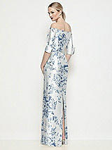 Rear View Thumbnail - Cottage Rose Larkspur Off-the-Shoulder 3/4 Sleeve Satin Floral Maxi Dress with Column Skirt