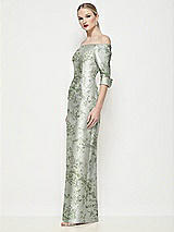 Side View Thumbnail - Sage Cottage Rose Off-the-Shoulder 3/4 Sleeve Satin Floral Maxi Dress with Column Skirt