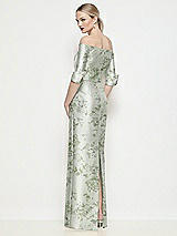Rear View Thumbnail - Sage Cottage Rose Off-the-Shoulder 3/4 Sleeve Satin Floral Maxi Dress with Column Skirt