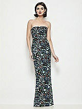 Front View Thumbnail - Black Multi Strapless Column Stretch Floral Sequin Maxi Dress