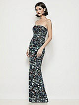 Side View Thumbnail - Black Multi Strapless Column Stretch Floral Sequin Maxi Dress