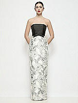 Side View Thumbnail - Black / Botanica Strapless Satin Maxi Dress with Black and White Floral Column Skirt