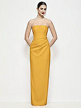 Front View Thumbnail - NYC Yellow Strapless Asymmertical Drop Waist Corset Maxi Dress with Column Skirt