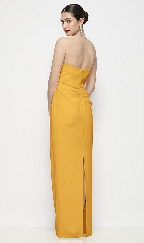 Back View - NYC Yellow Strapless Asymmertical Drop Waist Corset Maxi Dress with Column Skirt