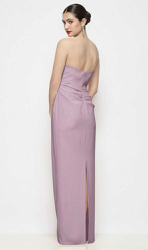 Back View - Suede Rose Strapless Asymmertical Drop Waist Corset Maxi Dress with Column Skirt
