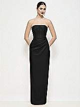 Front View Thumbnail - Black Strapless Asymmertical Drop Waist Corset Maxi Dress with Column Skirt