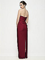 Rear View Thumbnail - Burgundy Strapless Asymmertical Drop Waist Corset Maxi Dress with Column Skirt