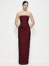 Front View Thumbnail - Cabernet Strapless Asymmertical Drop Waist Corset Maxi Dress with Column Skirt