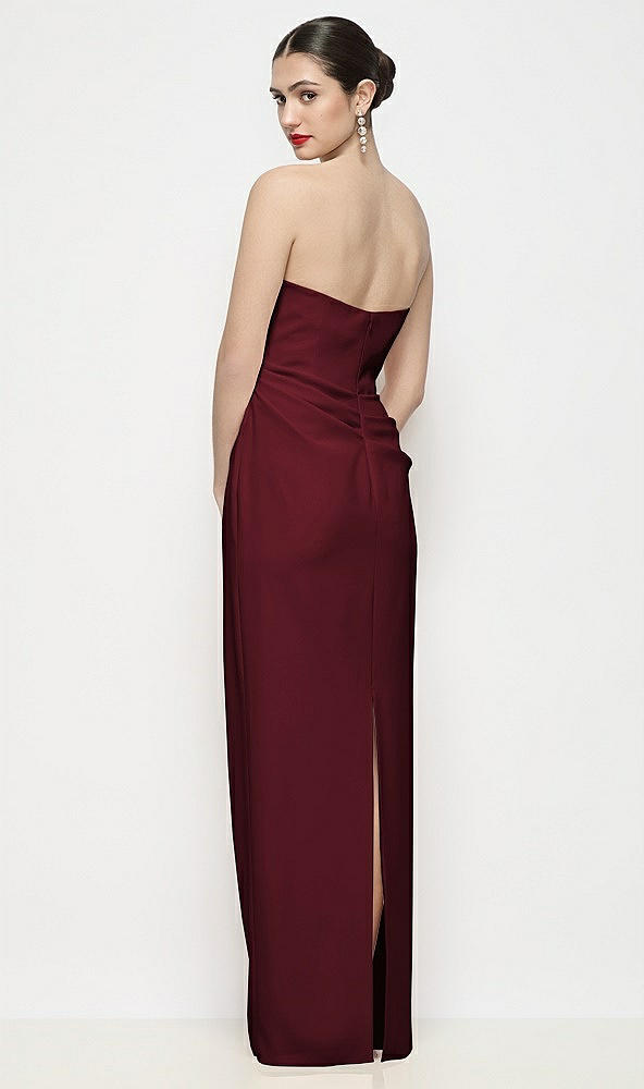 Back View - Cabernet Strapless Asymmertical Drop Waist Corset Maxi Dress with Column Skirt