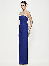 Side View Thumbnail - Cobalt Blue Strapless Asymmertical Drop Waist Corset Maxi Dress with Column Skirt