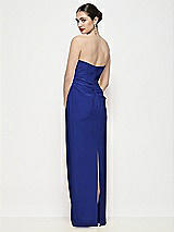 Rear View Thumbnail - Cobalt Blue Strapless Asymmertical Drop Waist Corset Maxi Dress with Column Skirt