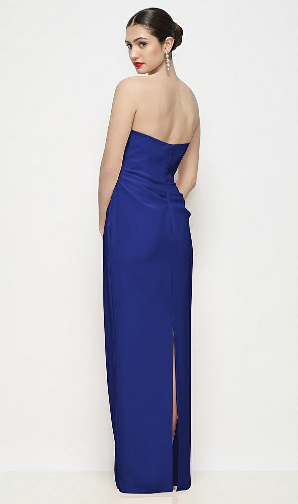 Back View - Cobalt Blue Strapless Asymmertical Drop Waist Corset Maxi Dress with Column Skirt
