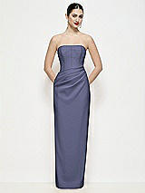Front View Thumbnail - French Blue Strapless Asymmertical Drop Waist Corset Maxi Dress with Column Skirt