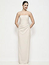 Front View Thumbnail - Ivory Strapless Asymmertical Drop Waist Corset Maxi Dress with Column Skirt