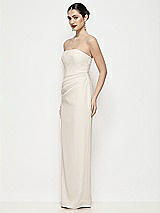 Side View Thumbnail - Ivory Strapless Asymmertical Drop Waist Corset Maxi Dress with Column Skirt