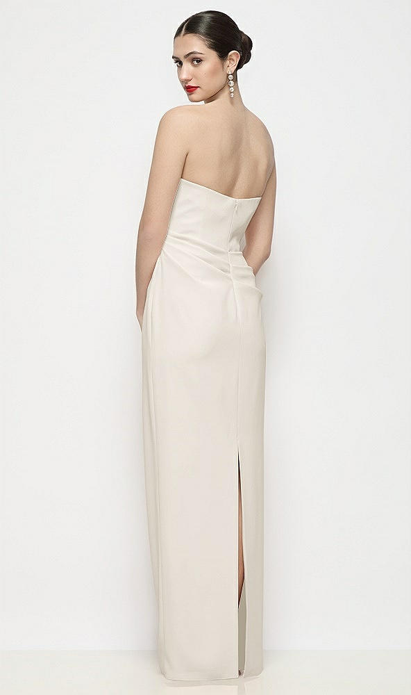 Back View - Ivory Strapless Asymmertical Drop Waist Corset Maxi Dress with Column Skirt