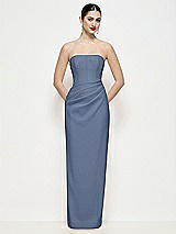 Front View Thumbnail - Larkspur Blue Strapless Asymmertical Drop Waist Corset Maxi Dress with Column Skirt
