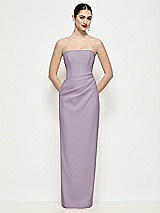 Front View Thumbnail - Lilac Haze Strapless Asymmertical Drop Waist Corset Maxi Dress with Column Skirt
