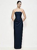 Front View Thumbnail - Midnight Navy Strapless Asymmertical Drop Waist Corset Maxi Dress with Column Skirt