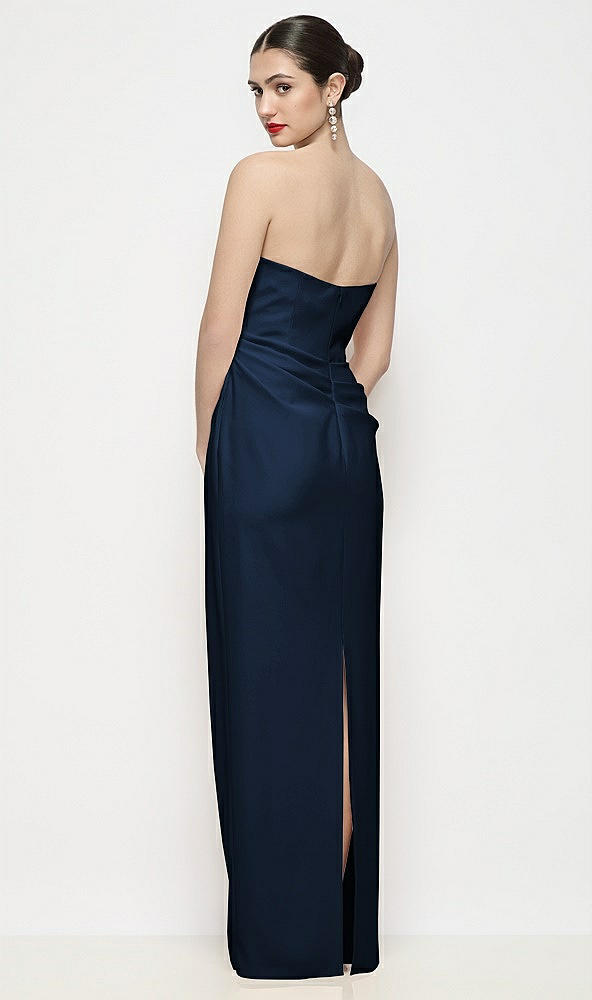 Back View - Midnight Navy Strapless Asymmertical Drop Waist Corset Maxi Dress with Column Skirt