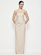 Front View Thumbnail - Oat Strapless Asymmertical Drop Waist Corset Maxi Dress with Column Skirt