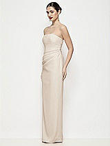 Side View Thumbnail - Oat Strapless Asymmertical Drop Waist Corset Maxi Dress with Column Skirt