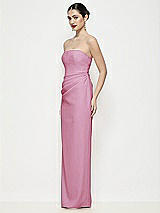 Side View Thumbnail - Powder Pink Strapless Asymmertical Drop Waist Corset Maxi Dress with Column Skirt