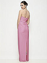 Rear View Thumbnail - Powder Pink Strapless Asymmertical Drop Waist Corset Maxi Dress with Column Skirt