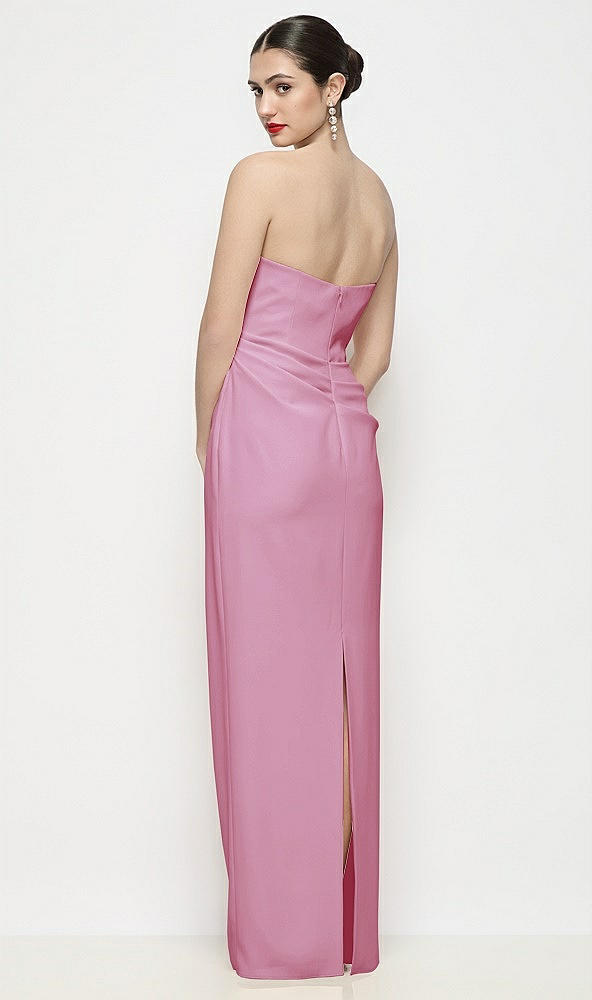 Back View - Powder Pink Strapless Asymmertical Drop Waist Corset Maxi Dress with Column Skirt
