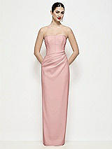 Front View Thumbnail - Rose Strapless Asymmertical Drop Waist Corset Maxi Dress with Column Skirt