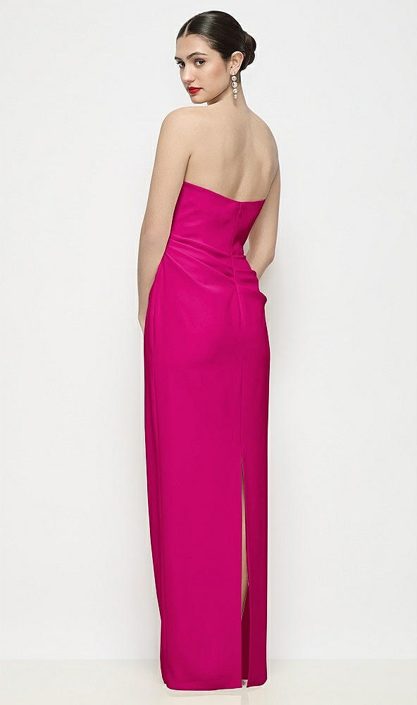 Back View - Think Pink Strapless Asymmertical Drop Waist Corset Maxi Dress with Column Skirt