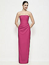 Front View Thumbnail - Tea Rose Strapless Asymmertical Drop Waist Corset Maxi Dress with Column Skirt
