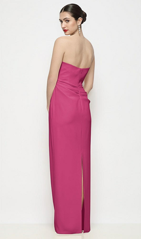 Back View - Tea Rose Strapless Asymmertical Drop Waist Corset Maxi Dress with Column Skirt
