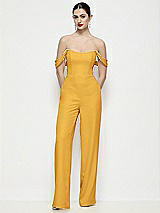 Front View Thumbnail - NYC Yellow Off-the-Shoulder Basque Neck Crepe Wide Leg Formal Jumpsuit
