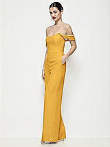 Side View Thumbnail - NYC Yellow Off-the-Shoulder Basque Neck Crepe Wide Leg Formal Jumpsuit