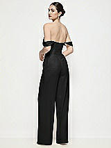Rear View Thumbnail - Black Off-the-Shoulder Basque Neck Crepe Wide Leg Formal Jumpsuit