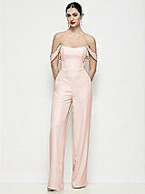 Front View Thumbnail - Blush Off-the-Shoulder Basque Neck Crepe Wide Leg Formal Jumpsuit
