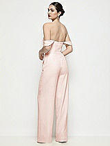 Rear View Thumbnail - Blush Off-the-Shoulder Basque Neck Crepe Wide Leg Formal Jumpsuit