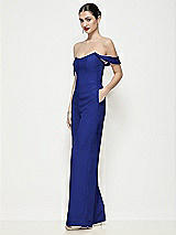 Side View Thumbnail - Cobalt Blue Off-the-Shoulder Basque Neck Crepe Wide Leg Formal Jumpsuit