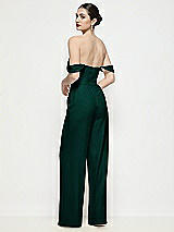 Rear View Thumbnail - Evergreen Off-the-Shoulder Basque Neck Crepe Wide Leg Formal Jumpsuit