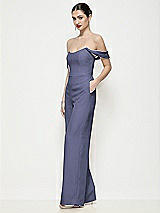 Side View Thumbnail - French Blue Off-the-Shoulder Basque Neck Crepe Wide Leg Formal Jumpsuit