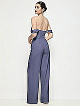 Rear View Thumbnail - French Blue Off-the-Shoulder Basque Neck Crepe Wide Leg Formal Jumpsuit