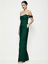 Side View Thumbnail - Hunter Green Off-the-Shoulder Basque Neck Crepe Wide Leg Formal Jumpsuit