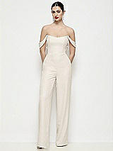 Front View Thumbnail - Ivory Off-the-Shoulder Basque Neck Crepe Wide Leg Formal Jumpsuit