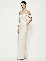 Side View Thumbnail - Ivory Off-the-Shoulder Basque Neck Crepe Wide Leg Formal Jumpsuit