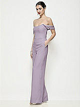 Side View Thumbnail - Lilac Haze Off-the-Shoulder Basque Neck Crepe Wide Leg Formal Jumpsuit