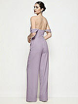 Rear View Thumbnail - Lilac Haze Off-the-Shoulder Basque Neck Crepe Wide Leg Formal Jumpsuit
