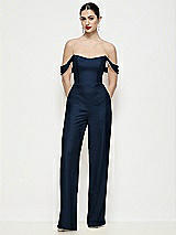 Front View Thumbnail - Midnight Navy Off-the-Shoulder Basque Neck Crepe Wide Leg Formal Jumpsuit